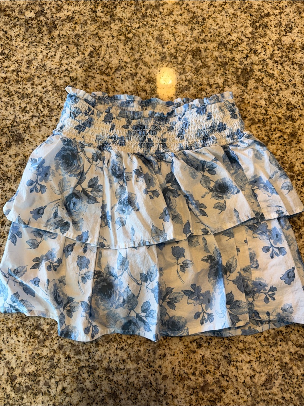 Blue Floral Tiered Smocked-Waist Skirt